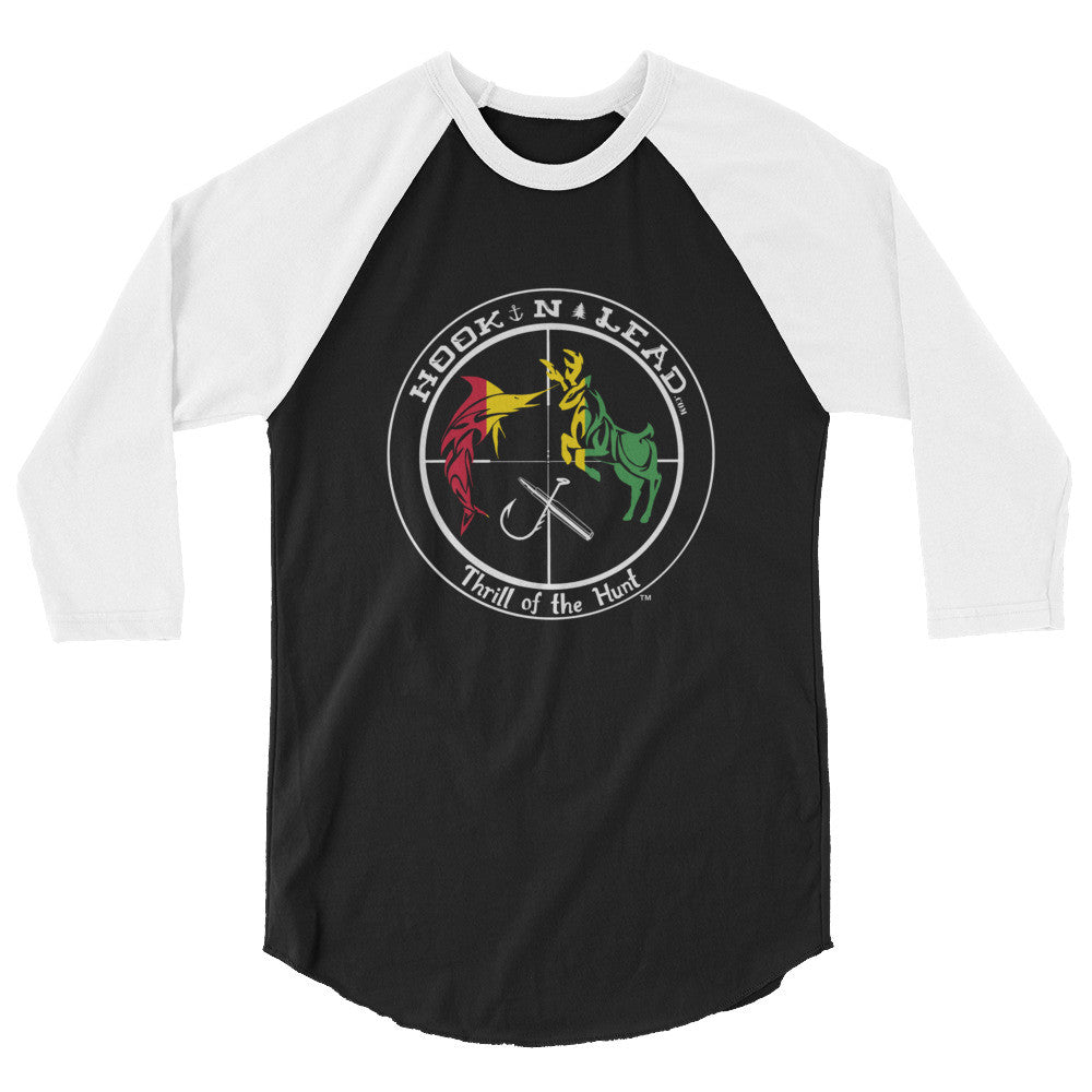 HOOKNLEAD.com offers men and woman a 3/4 sleeve t shirt for outdoors man that hunt fish rasta print