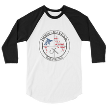 HOOKNLEAD.com offers men and woman a 3/4 sleeve raglan t shirt for outdoors man that hunt fish in stars and stripes print