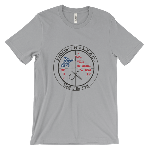 HOOKNLEAD.com offers men and woman a short sleeve t shirt for outdoors man that hunt fish in usa stars and stripes print