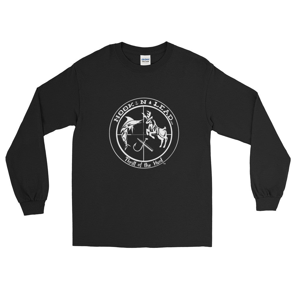 HOOKNLEAD.com offers men and woman a long sleeve t shirt for outdoors man that hunt fish in white print
