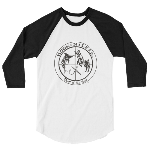 HOOKNLEAD.com offers men and woman a 3/4 sleeve raglan t shirt for outdoors man that hunt fish in black print