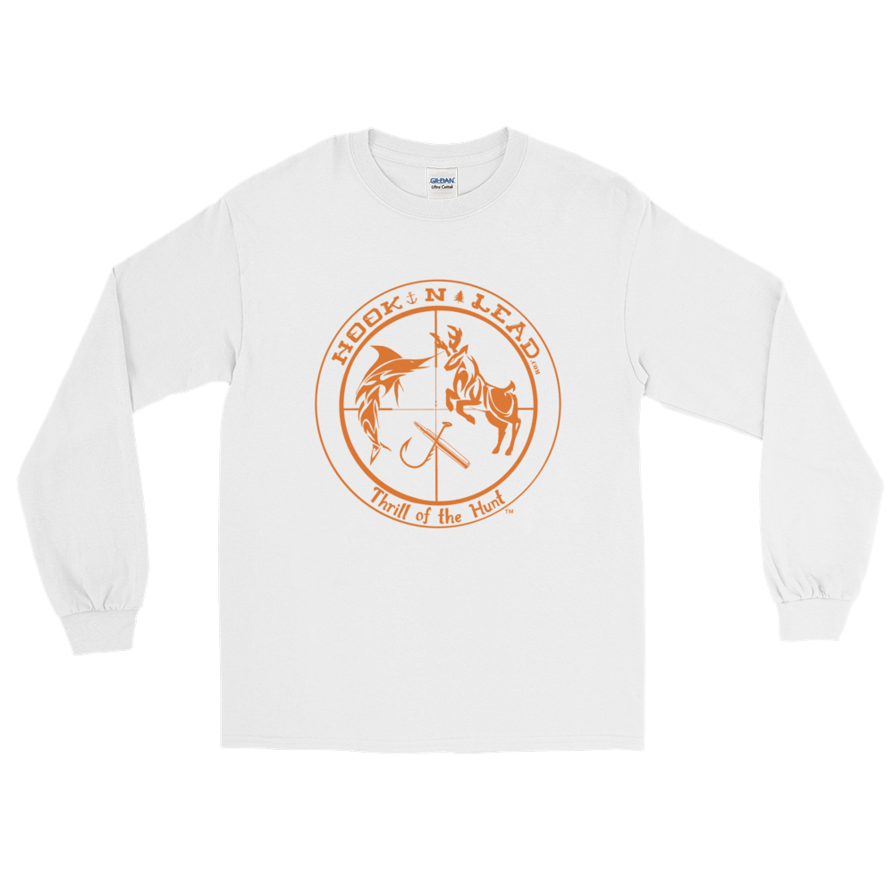 HOOKNLEAD.com offers men and woman a long sleeve t shirt for outdoors man that hunt fish in blazing orange print