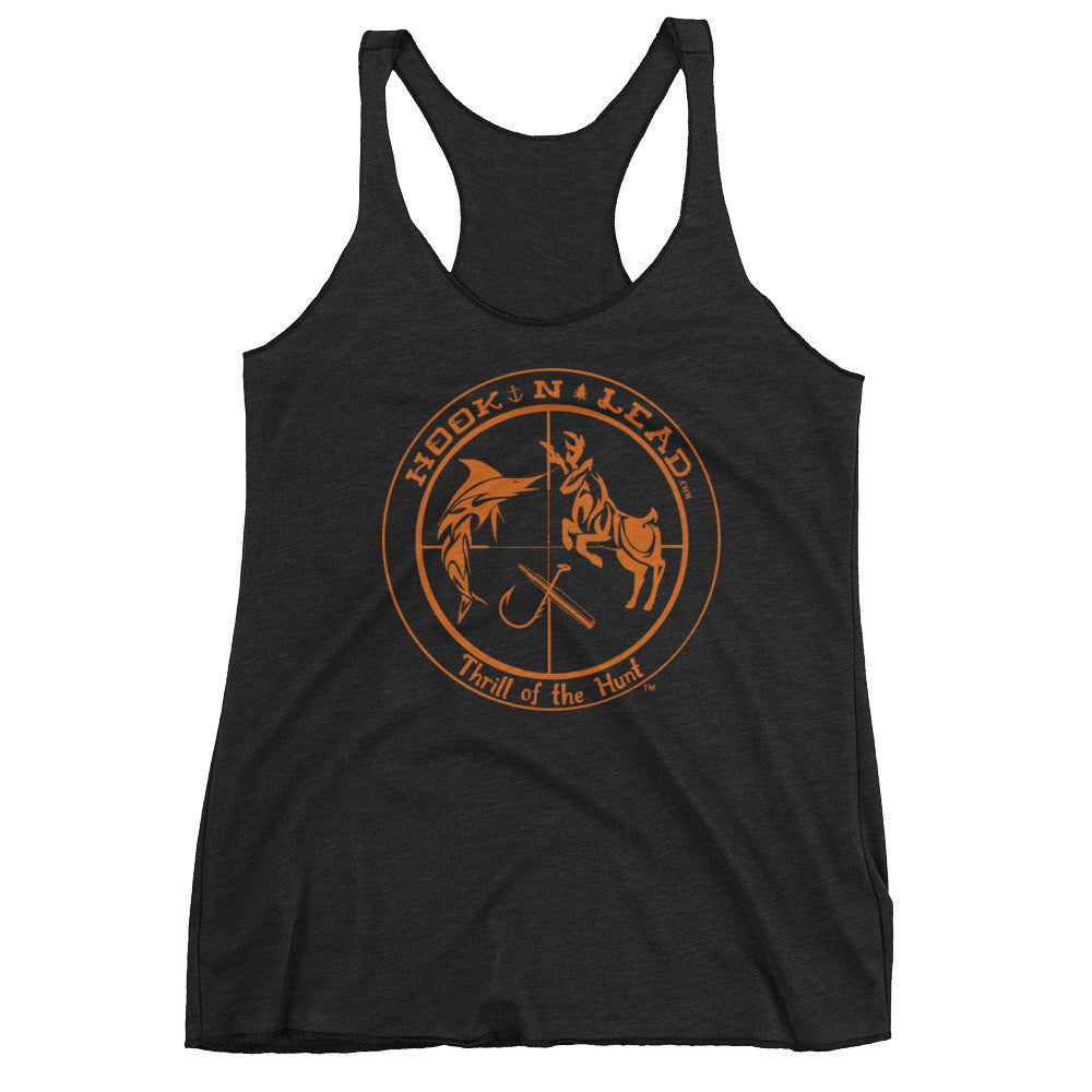 HOOKNLEAD.com offers men and woman a tank top for outdoors man that hunt fish in blazing oorange print