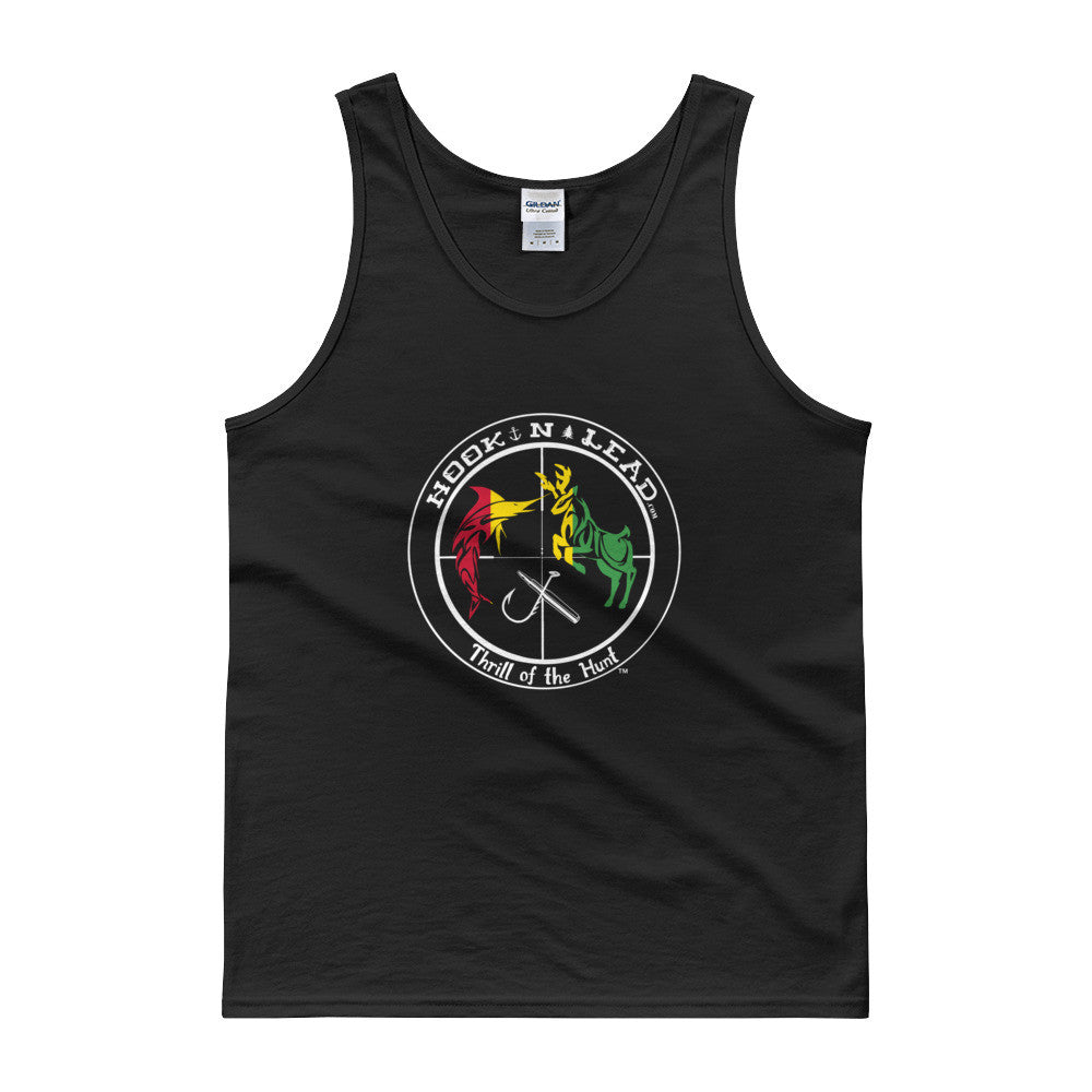 HOOKNLEAD.com offers men and woman a tank top for outdoors man that hunt fish in rasta print