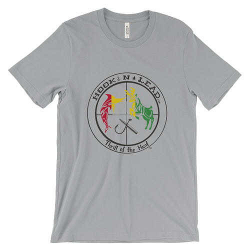 HOOKNLEAD.com offers men and woman a short sleeve t shirt for outdoors man that hunt fish in rasta print