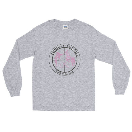 HOOKNLEAD.com offers a womans long sleeve t shirt for outdoors man that hunt fish in pink print