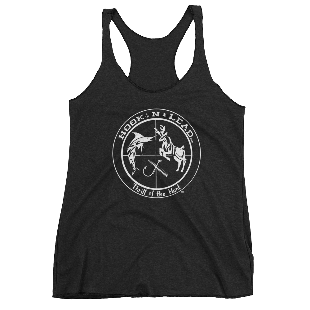 HOOKNLEAD.com offers men and woman a tank top for outdoors man that hunt fish in white print